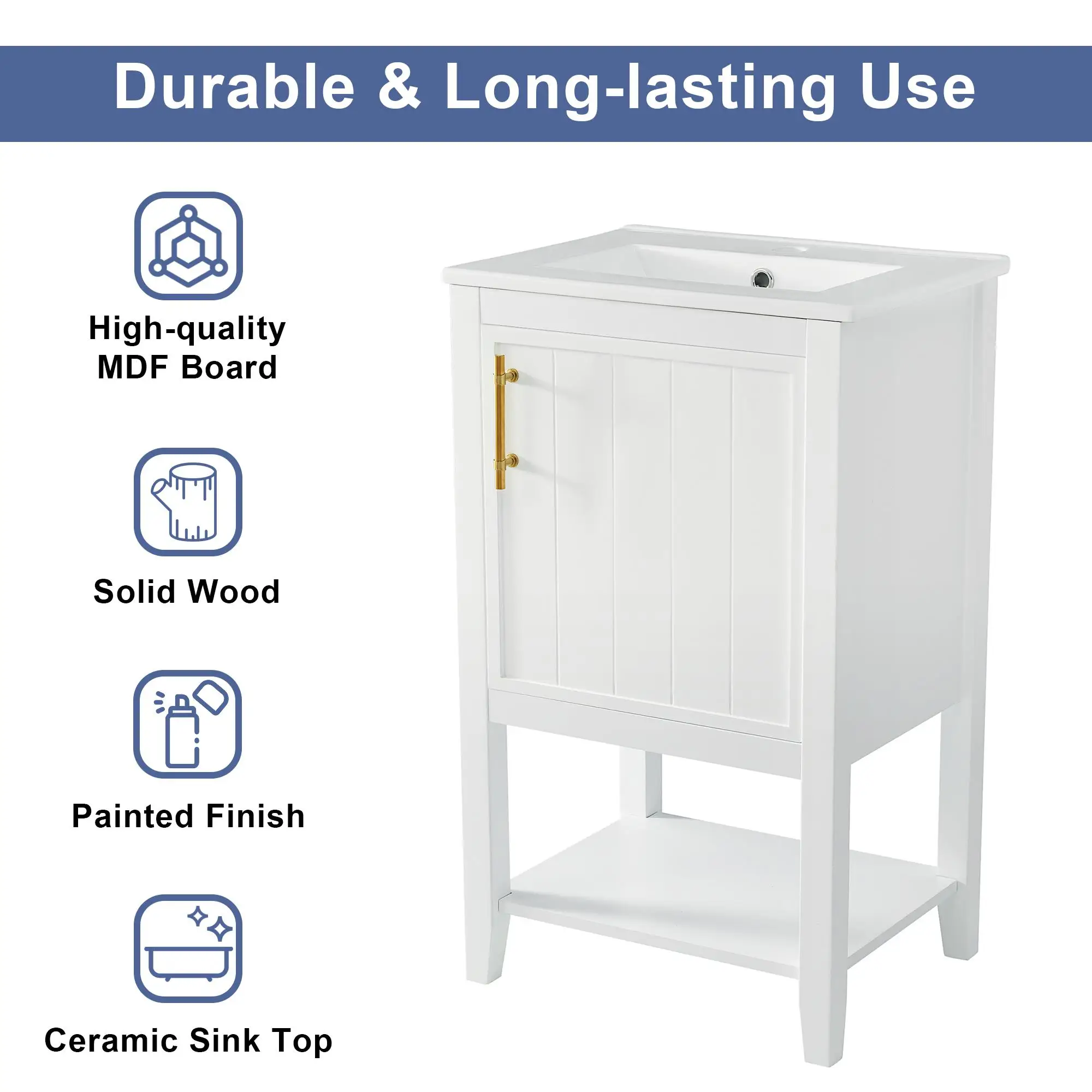 

20-inch White Bathroom Vanity with Sink, Soft-Close Door, Open Shelf & Storage Rack - Stylish Bathroom Cabinet