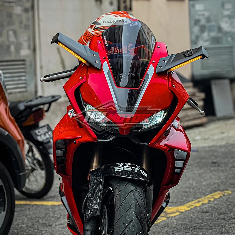 

Motorcycle Side Rearview Mirrors With Turn Signal Indicator For Honda CBR650R 500R 300R 250R Side Spoiler Fixed Wing Accessories