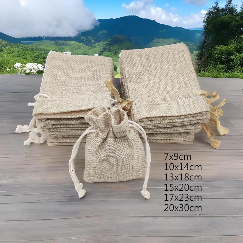 

25-100pcs Small Jute Bags Gift Bag with Drawstring Party Favor Christmas Storage Sack Candy Sachet Jewelry Pouch Women Displays
