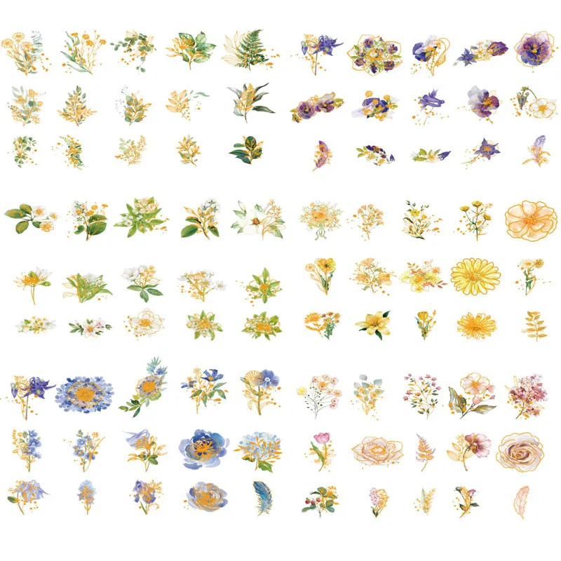 180PCS Vintage Natural Waterproof Decorative Stickers Transparent Gold Foil Plants Floral Stickers for Scrapbooking