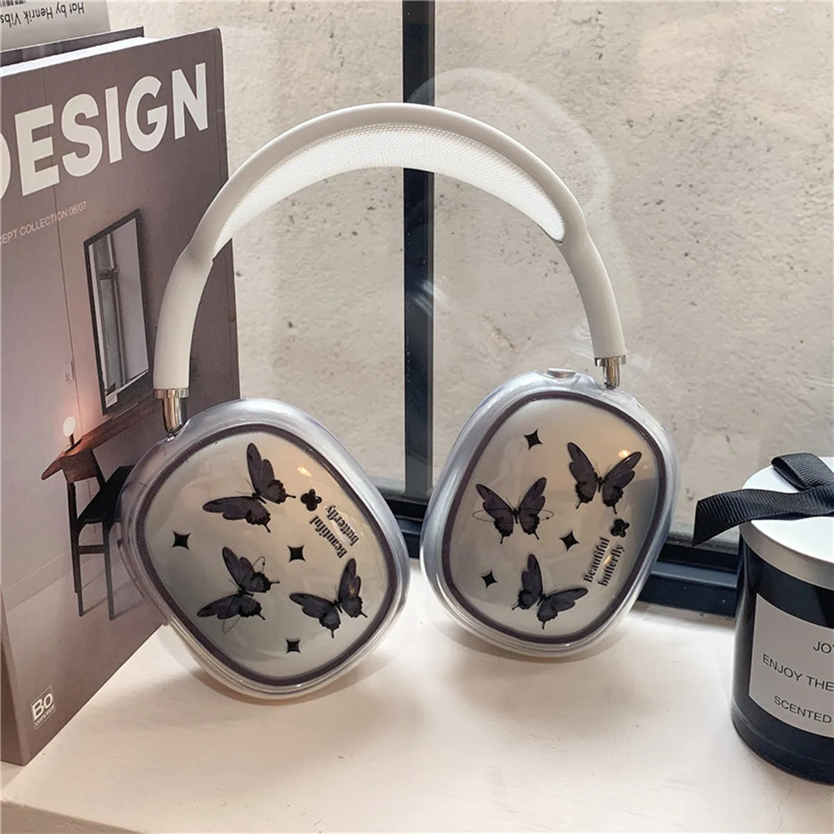 جراب فراشة جميل لطيف لسماعات AirPods Max ، جلد شفاف من البولي يورثين الحراري الناعم ، مضاد للخدش ، غطاء واقي للغاية ، سماعات رأس