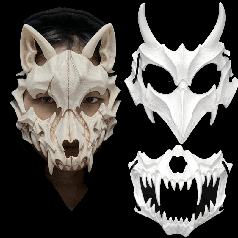 

Skull Half Face Mask for Cosplay, Demon Werewolf, Tiger, Half Face Cover, Halloween Costume, Prom Eyewear Prop, Carnival Mask