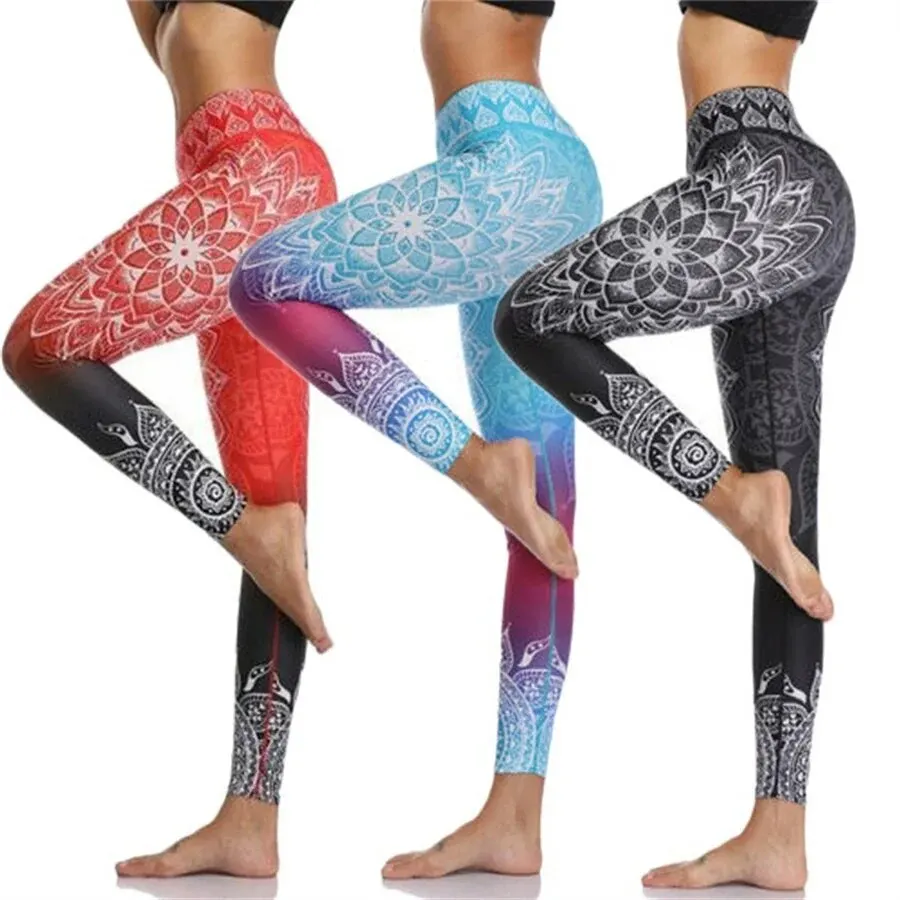 INS Cross-border New Printed High-waist High-stretch Sports Running Fitness Leisure Bottoming Yiwu Nine-point Pants