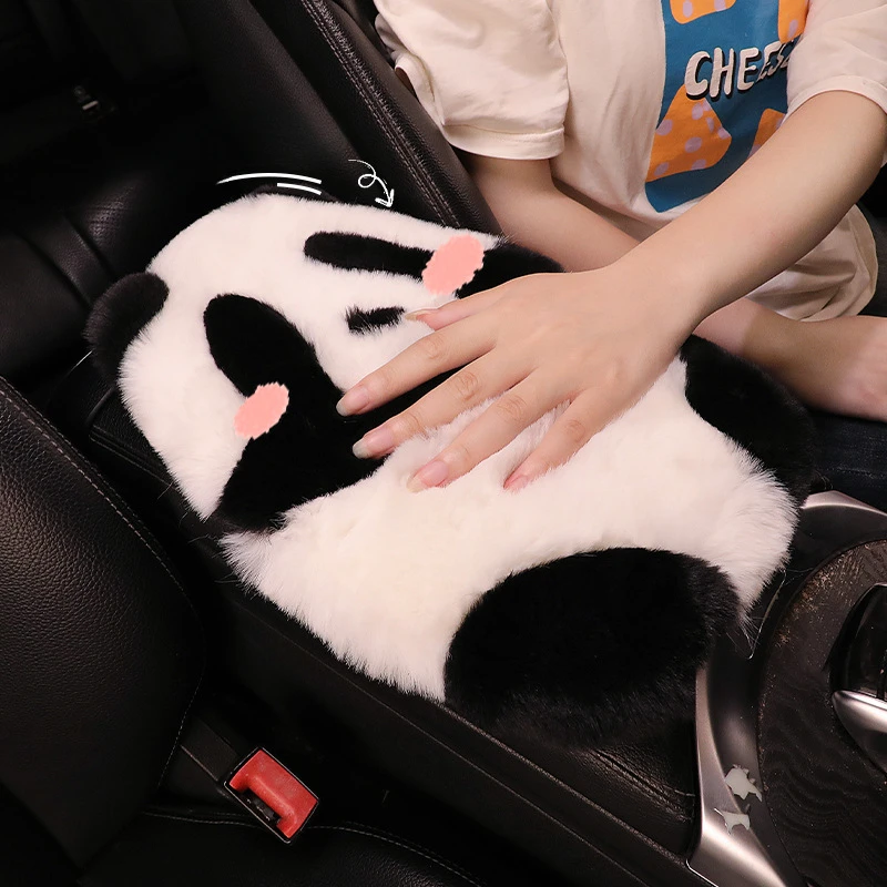 

Car Armrest Cushion Winter Warm Plush Auto Arm Rest Box Padding Protection Cover Panda Interior Accessories Cute Armrest Support