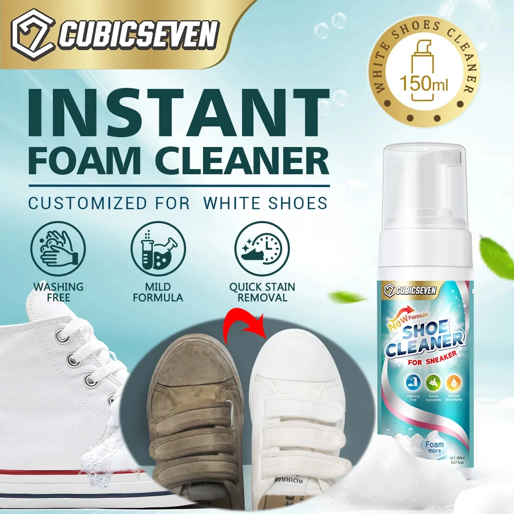 Cubicseven 150ML White Shoe Cleaner Foam Suede Sheepskin Matte Shoes Leather Cleaner Polish Cleaning Tool Sneakers Care