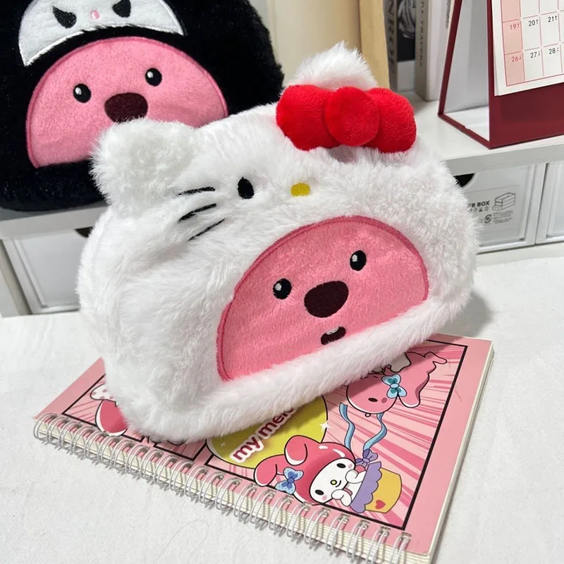 Sanrio Hello Kittys Loopy Storage Bag Cute Cartoon Colorblock Embroidered Anime Plush Kawaii Large Capacity Makeup Bag Girl Gift