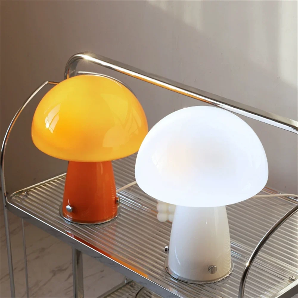 Dimmable Mushroom lamp Glass Mushroom Bedside Table Lamp Small Nightstand Desklamp Swirl Light for Home Decor Dining Living lamp