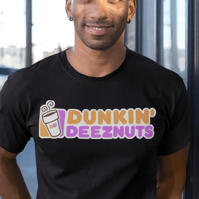 Pure Essence Unisex Dunkin Deeznuts Funny Logo Short Sleeve T-Shirt | 100% Cotton T Shirts for Adults