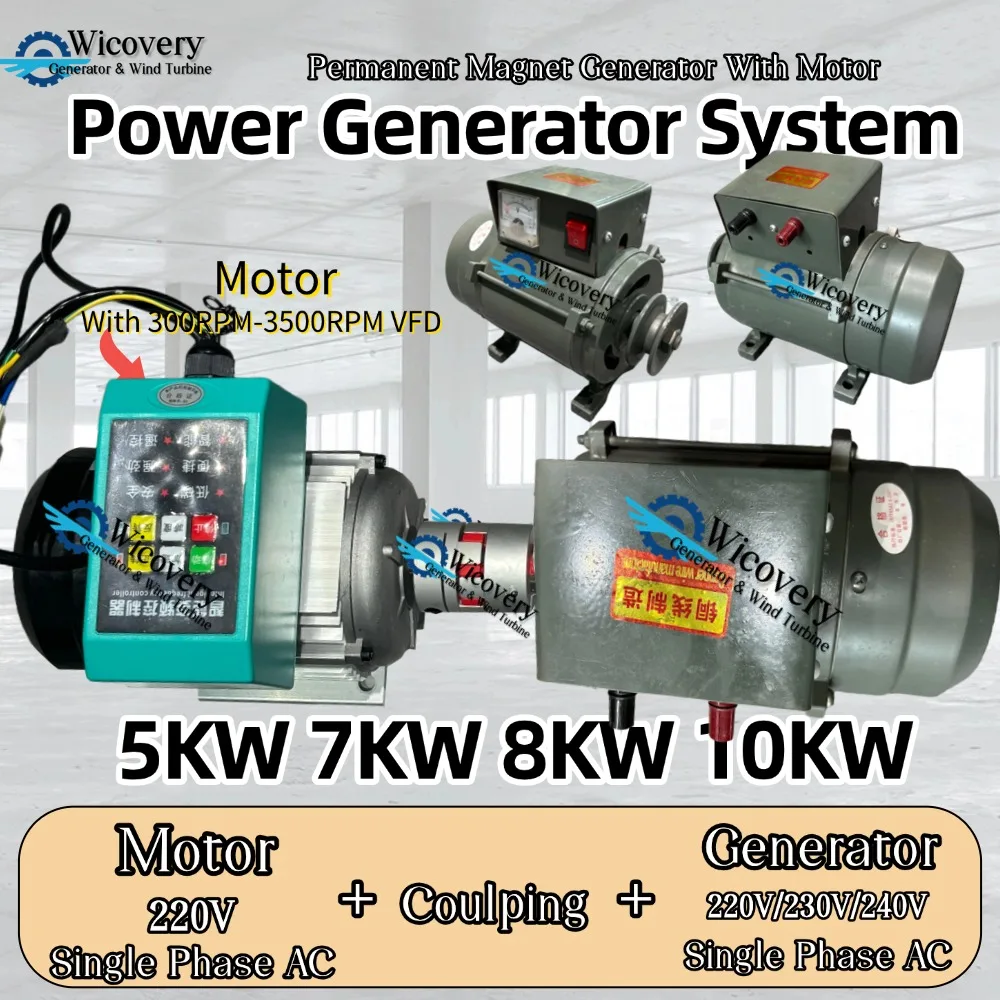 CE Stromerzeugungssystem 5KW 8KW 10KW 220V 240V Permanentmagnet-Generator mit Hochdrehzahl-VFD-Motor Komplettset für Haushaltsbelastung