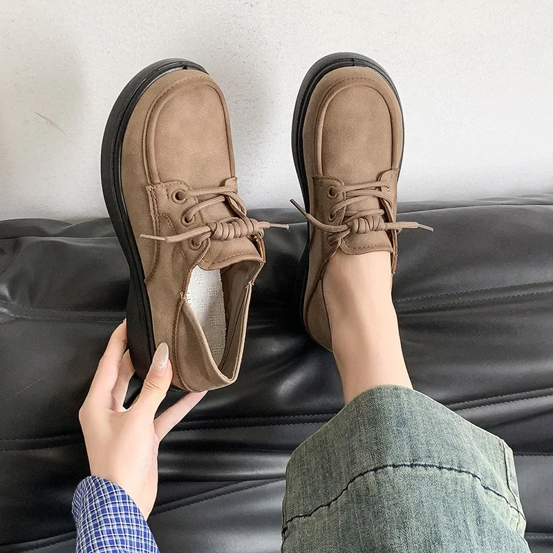 

Hot Seller Retro Thick Soled Loafers for Women in Spring/Autumn Lace Up Versatile Japanese JK Single Shoe Trend Sneakers Women