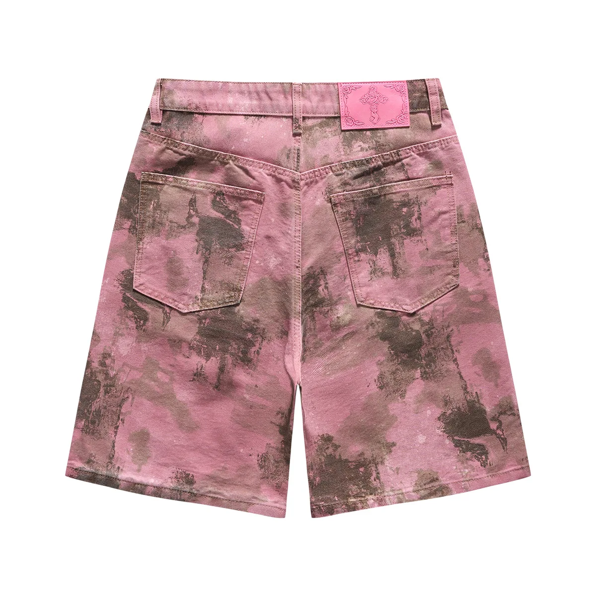 MWJLPWQ American Retro Pink Brown Camouflage Print Trousers Men Metallic Buckle Loose-Fit Straight Cropped Pants Unisex 21472