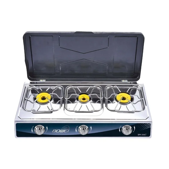 Hot sale  blue flame portable butane indoor commercial gas cooktop 3 burners gas stove BW-3006