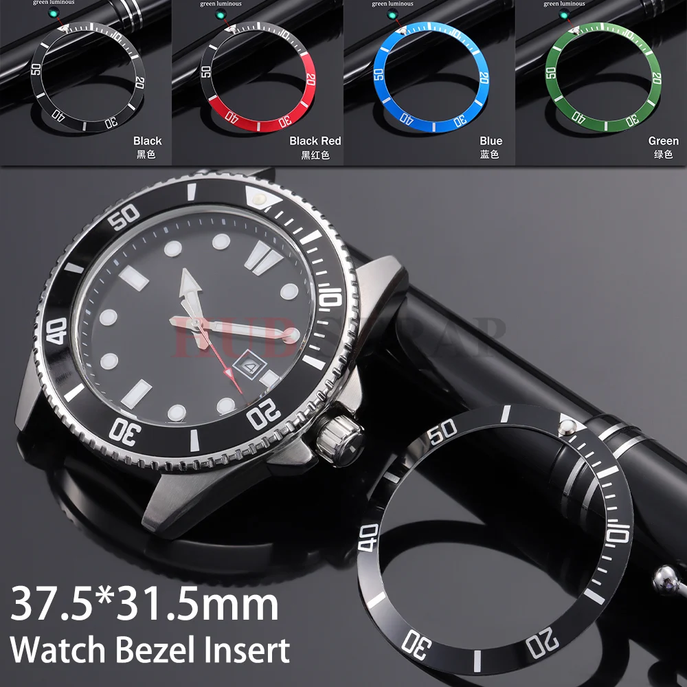 37.5*31mm for Rolex Submariner Water Ghost Flat Luminous Ceramic Alloy Watch Bezel Insert Watch Cases Movement Watch Ring Parts