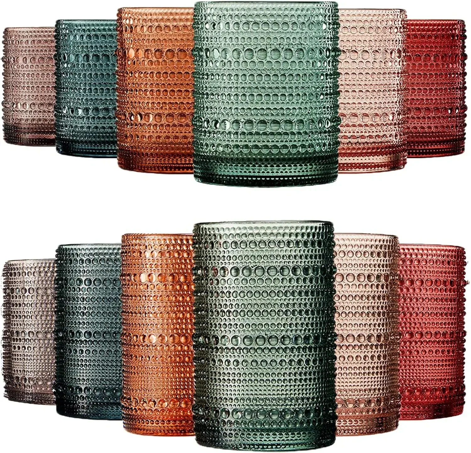

Стаканы для напитков с бусинами Hobnail Beaded Highball | Набор из 12 предметов | Цветные винтажные стаканы для виски с пузырчатым дизайном, в стиле Old-Fashioned, Em