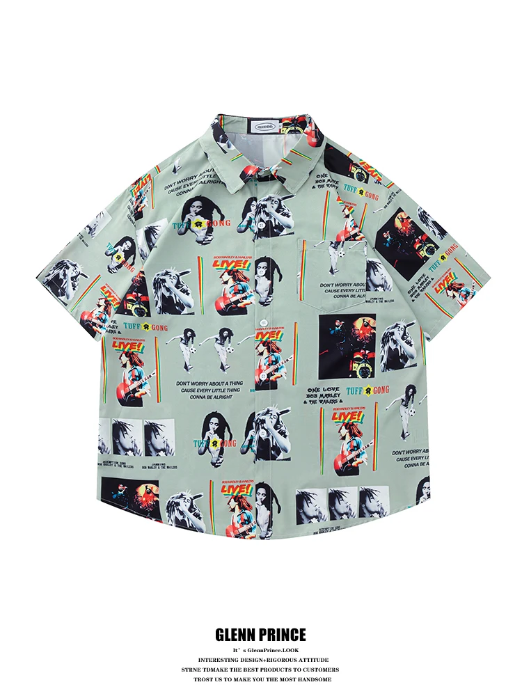 

Loose Casual Short Sleeve Men's Shirt Street Style Hip Hop Character Print Summer Breathable Comfortable Fashionable Top