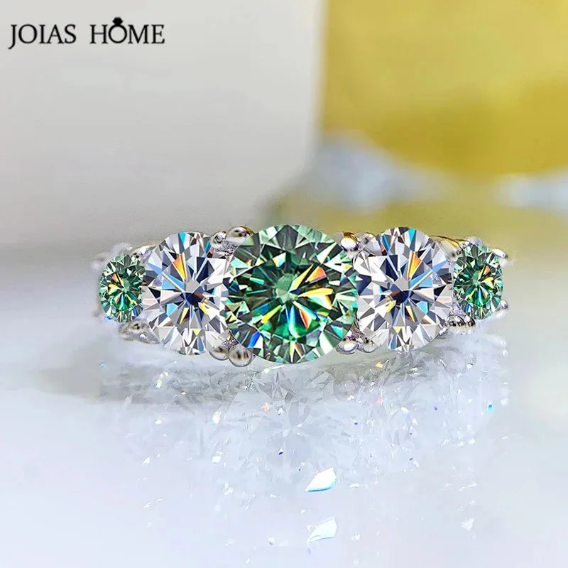 JOIAS HOME 18k Plated 3.6CT All Moissanite Rings for Women 5 Stones Sparkling Diamond Wedding Band S925 Sterling Silver Jewelry