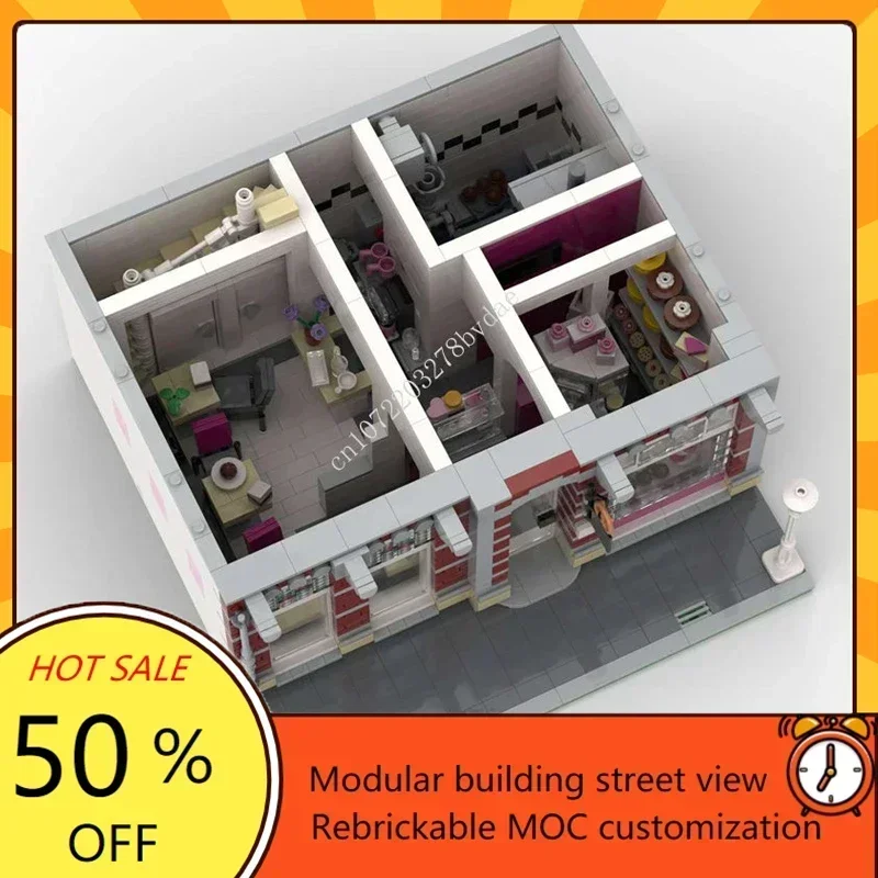 3419PCS Aangepaste MOC Gebakwinkel modulaire street view Model Custom Puzzel Kinderen verjaardag speelgoed kerstcadeaus