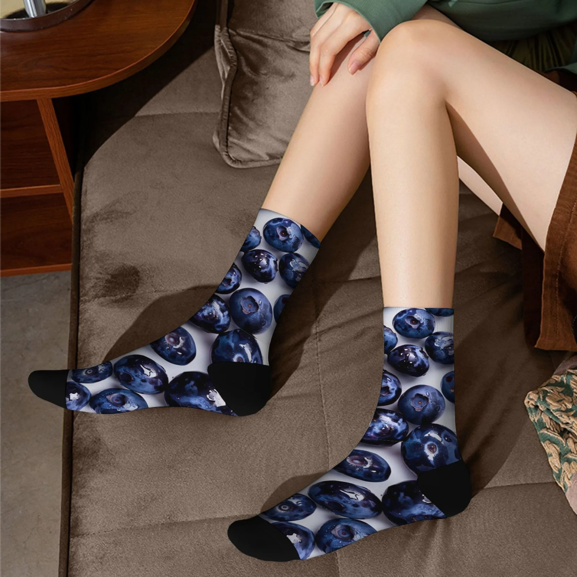 Fun Blueberry Socks for Food Lovers Cute Fruit Print Crew Socks Buttery Soft Everyday Socks Relaxing Home Socks