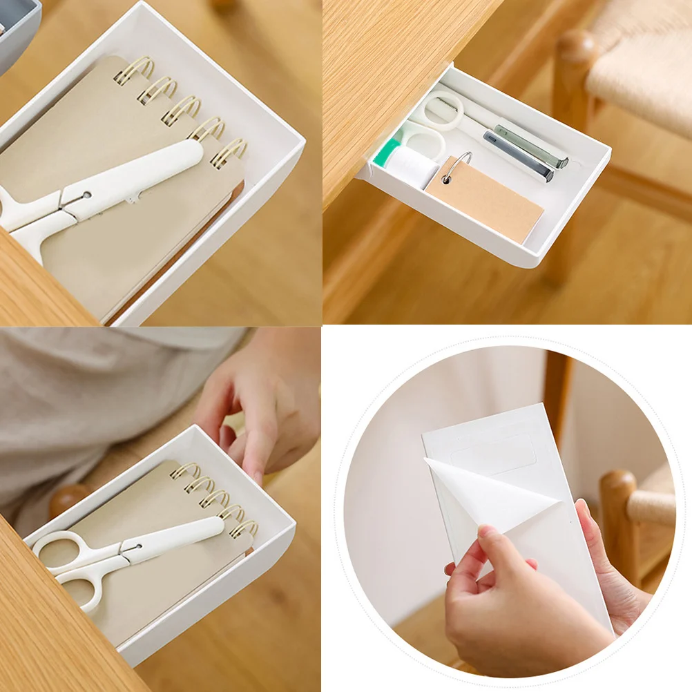 

2pcs Abs Pencil Box Table Under Storage Drawer Pen Box For Students Sticky Pen Organizer Simple Design White Color