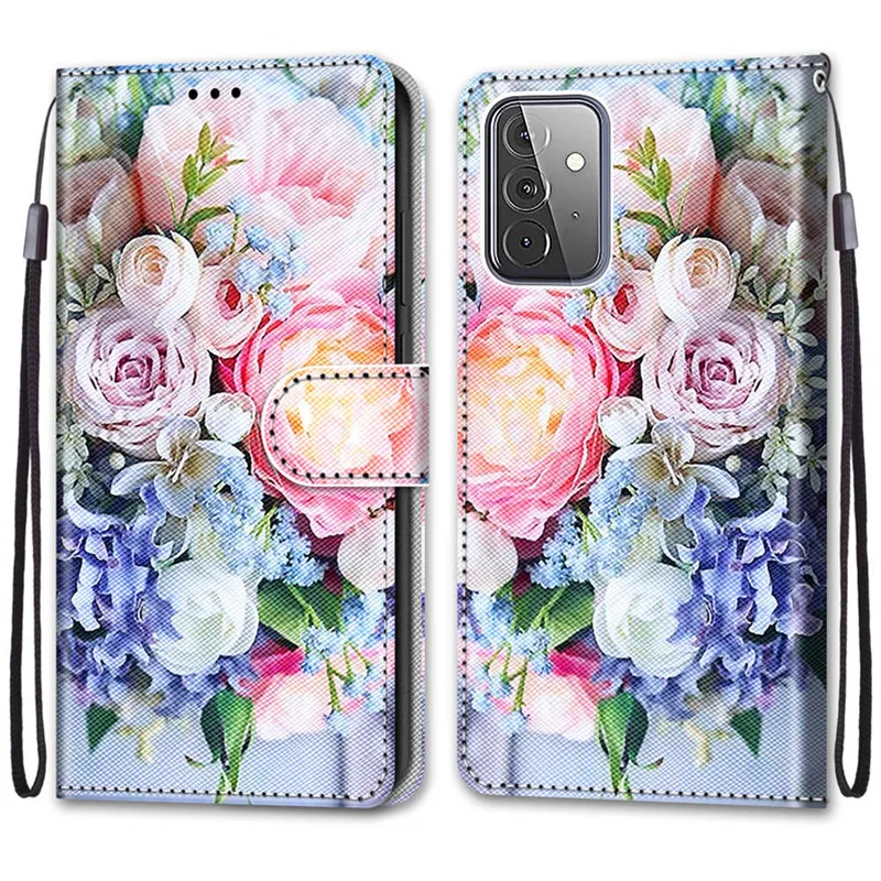 Flower Pattern Flip Case For Samsung Galaxy A72 5G A 72 SM-A726B A725F A 72 Wallet Leather Phone Cases Stand Book Cover Bags