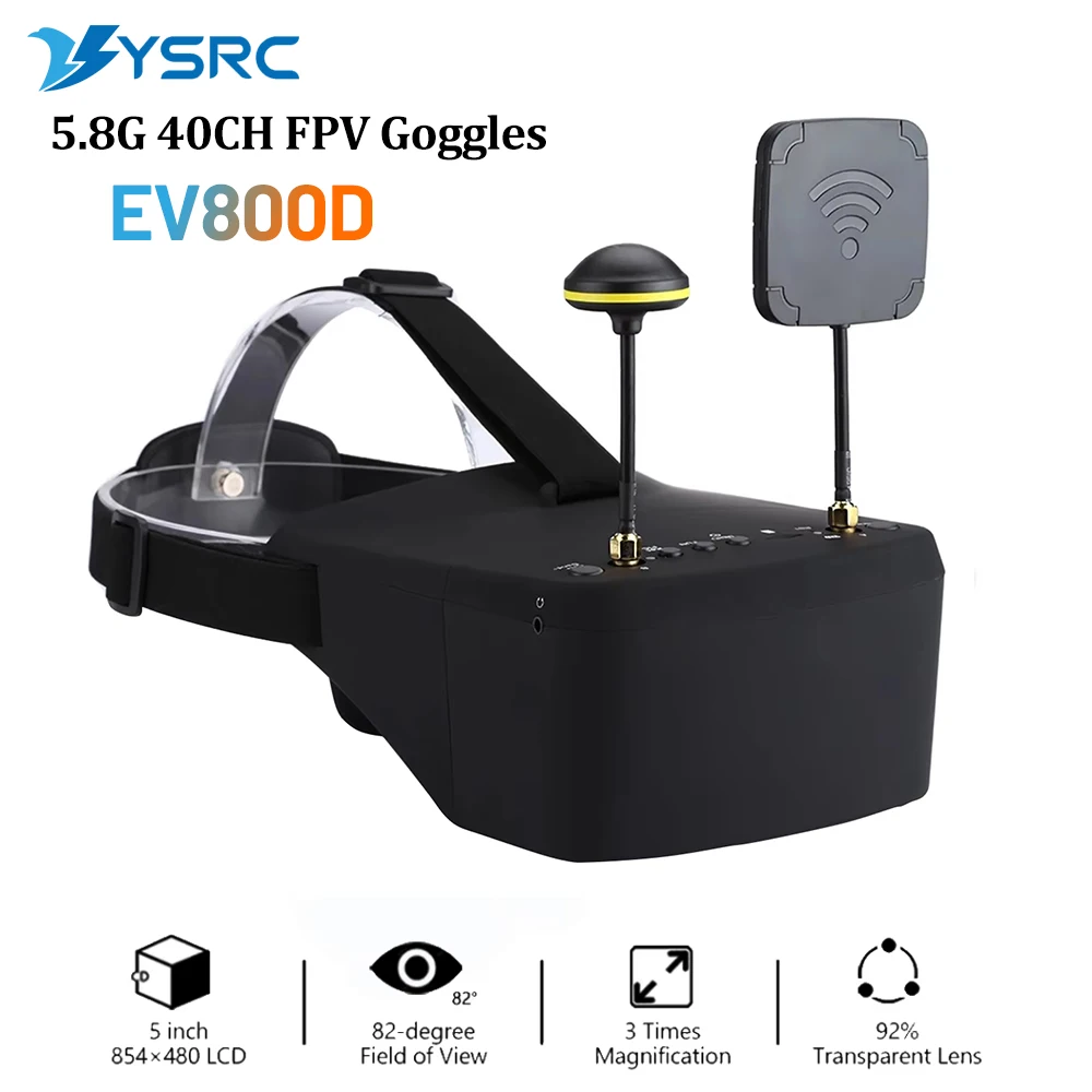 FPV Goggles EV800D 5.8G 40CH 5Inch 800*480 Video with HD DVR Built-in Battery Drone Goggles For RC FPV Drone RC Model