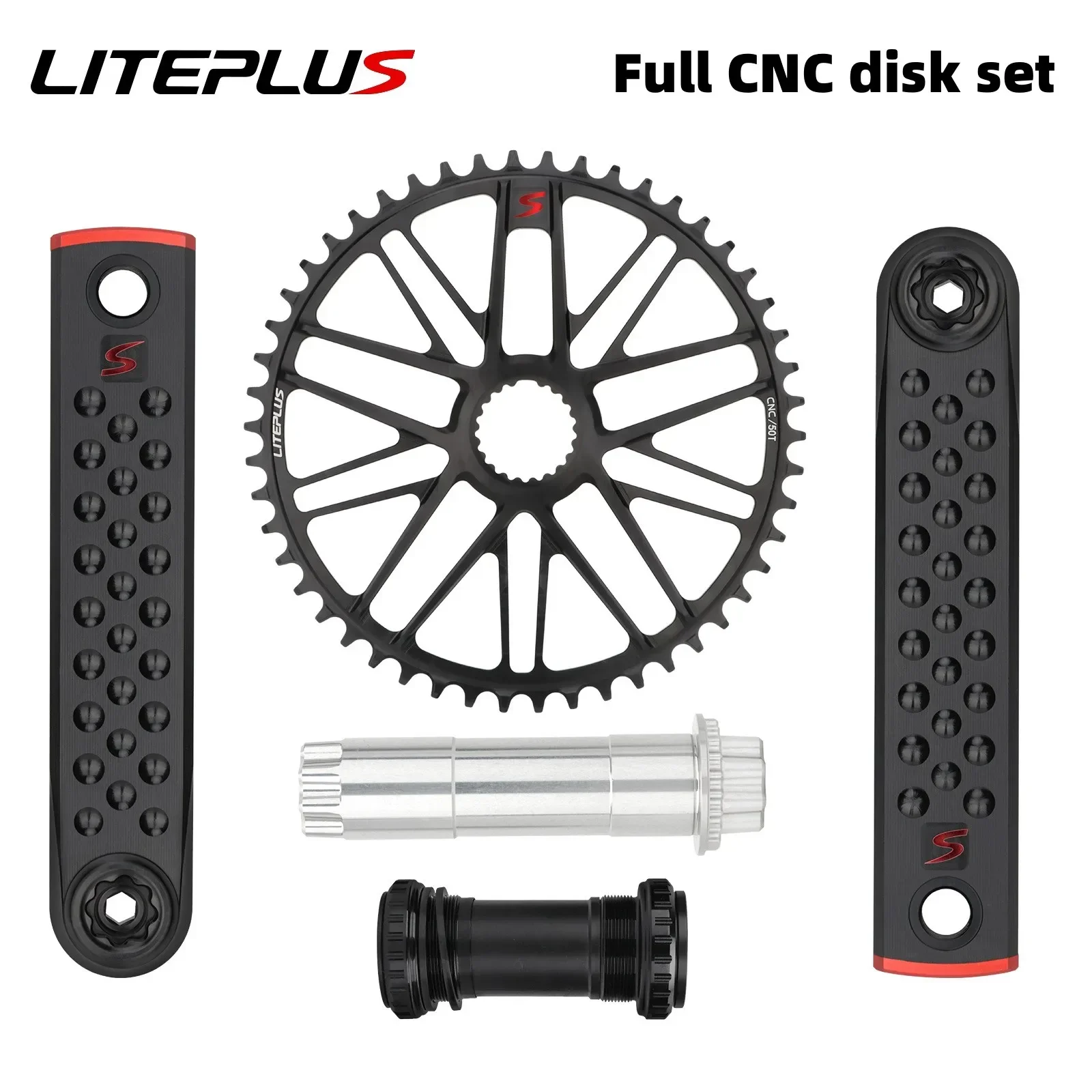 LITEPLUS Ultralight Bicycle Crankset 170mm Crank 29mm Bottom Bracket Narrow Wide Chainring 50T for Road Bike Gravel/Folding Bike