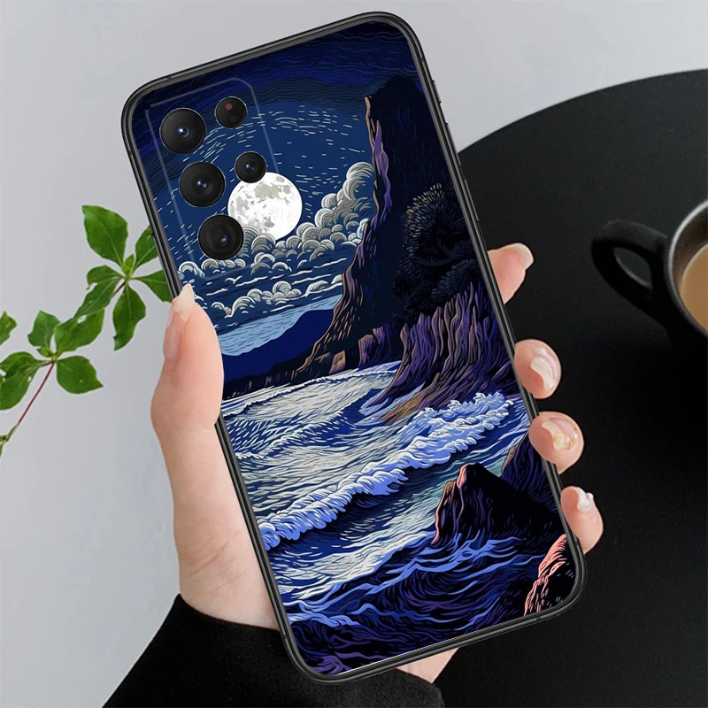 

Landscape Moon Night River Mountains Art Phone Case For Samsung S25 S24 S23 S22 S21 S20 Ultra S20 S22 S21 S21 S20 FE S24 Plus