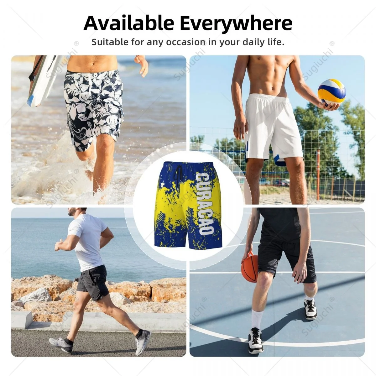 Men's Curaﾧao Curacao Flag Beach Pants Board Shorts Surfing Boys Soccer Cycling Swimwear Running Polyester