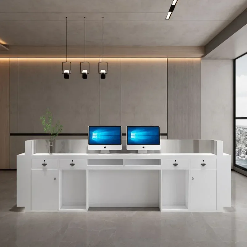 Mostrador de tienda, mesas de recepción, jarra de destilación de café Beauty V60, escritorios para ordenador, caja registradora para salón de movimiento de negocios