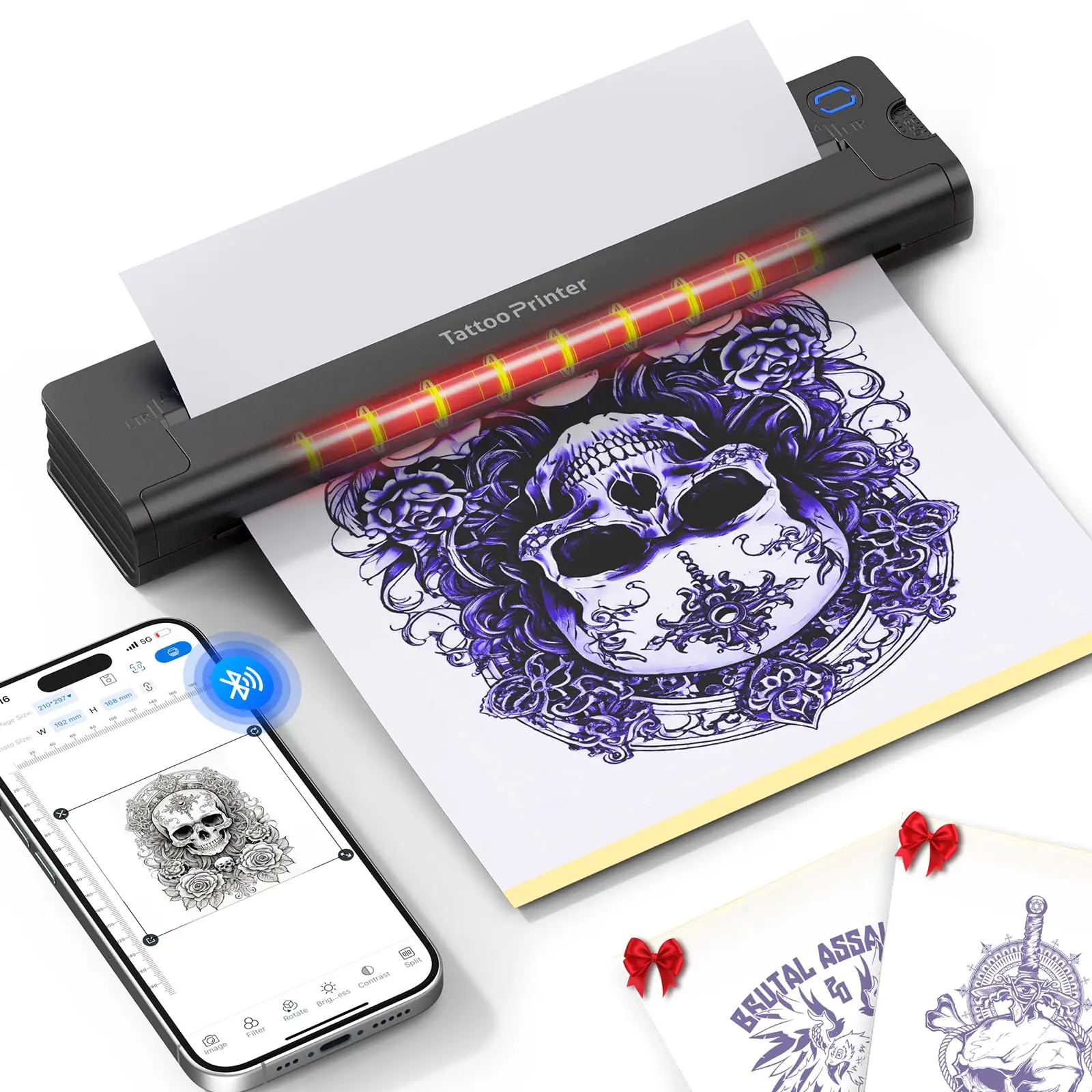 A41 Tattoo Transfer Printer, Wireless Tattoo Printer Machine with 10pcs Paper,Stencil Printer for Tattoo Artist & Beginners