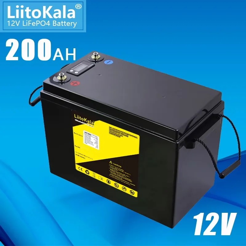 LiitoKala 12V 200Ah LCD Lifepo4 Battery 4S 12.8V 200Ah z wyświetlaczem napięcia do 1200w Inverter Boat Golf Cart UPS