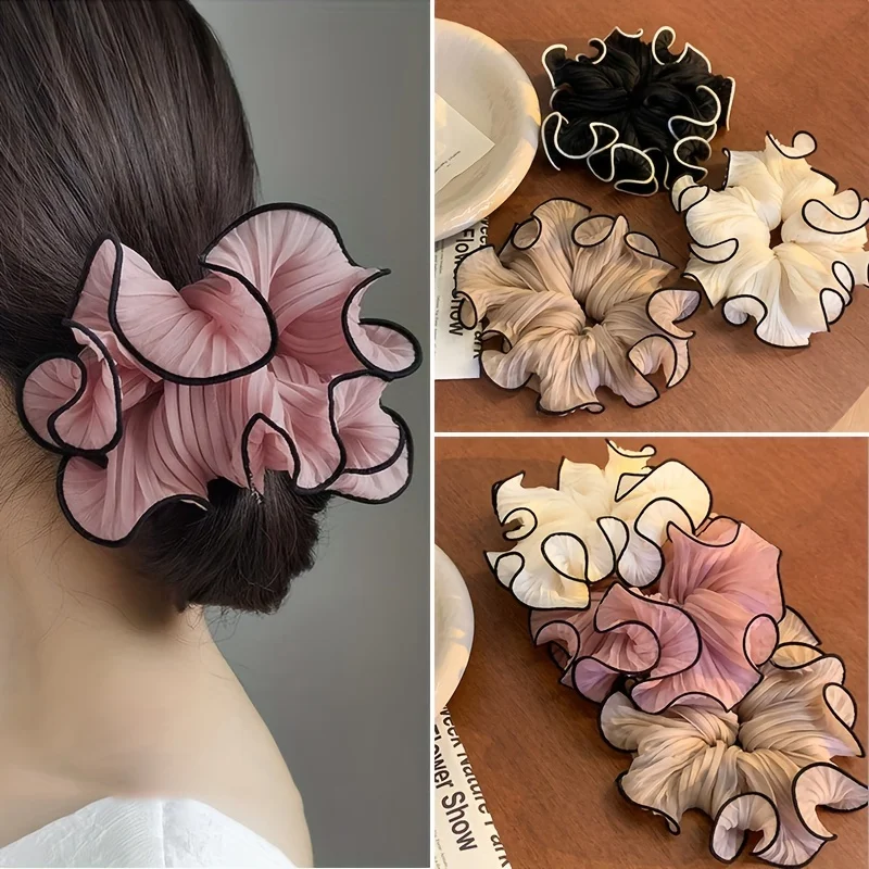 1/4Pcs New Korean Retro Folded Chiffon Oversize Scrunchies Women Sweet Temperament Fashion Exaggerated Hair Band Hair Accessorie