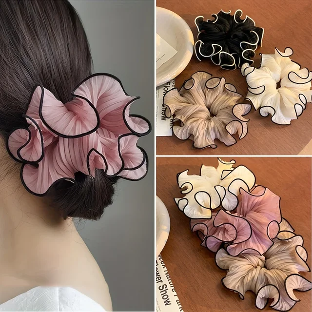 1/4 sztuk nowy koreański Retro składany szyfon Oversize Scrunchies kobiety słodki temperament moda przesadzone opaska do włosów akcesoria do włosów