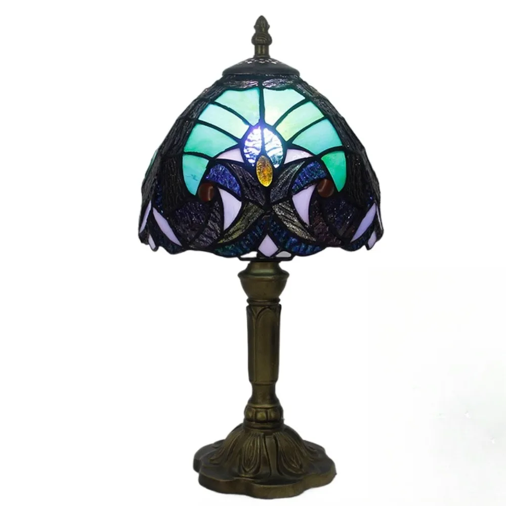 8inch Stained Glass 25k Lampshade Antique Style Table Lamp Reading Desk Light Tiffany Lamp for Living Bedside/Bedroom/Cafe