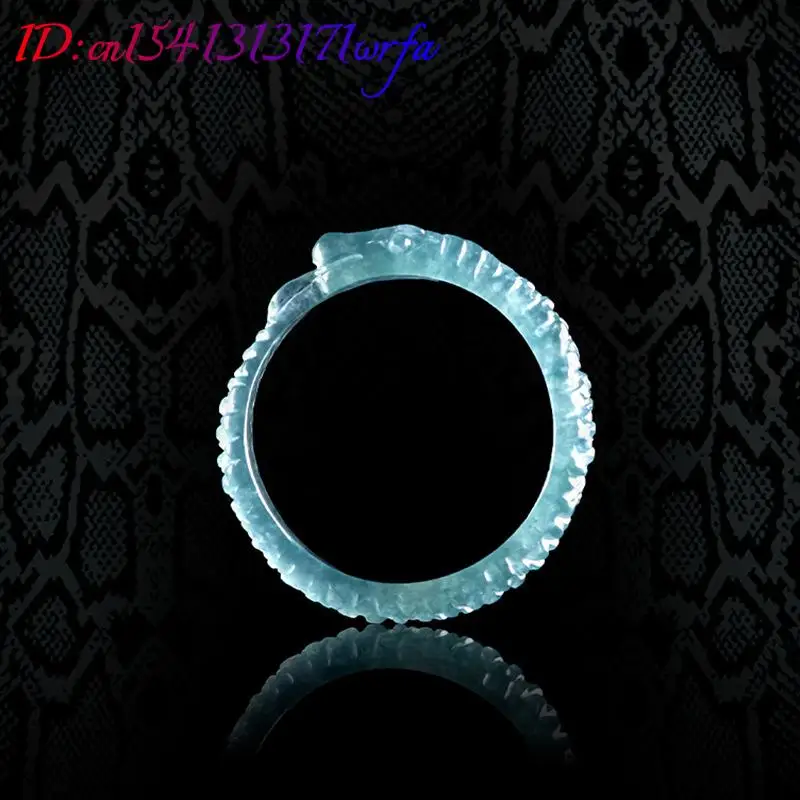 Blue Myanmar Jadeite Snake Rings Women Men Gifts Vintage Gemstone Natural Jewelry Real Burmese Jade Designer Emerald Charms