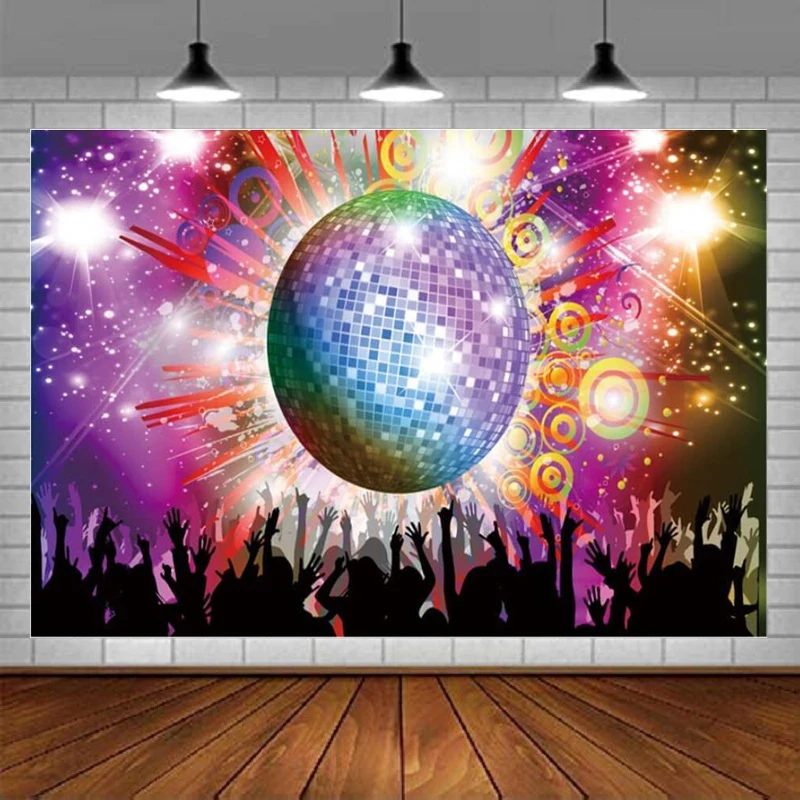 Disco Ball Decorations Photography Backdrop Shiny Neon Lights Ball Popular Musica 70s 80s 90s Birthday Dance Party DJ Background