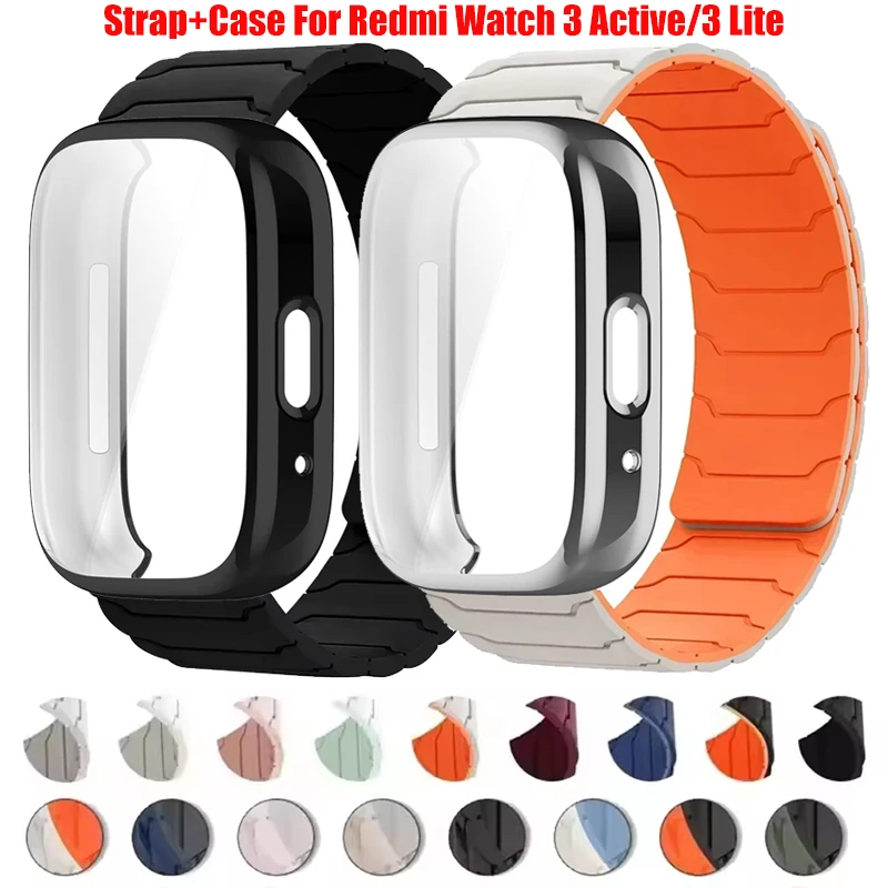 Silicone Strap+TPU Case For Redmi Watch 3 Active/3 Lite Magnetic Correa With Screen Protector For Redmi 5 Active/5 Lite Bracelet