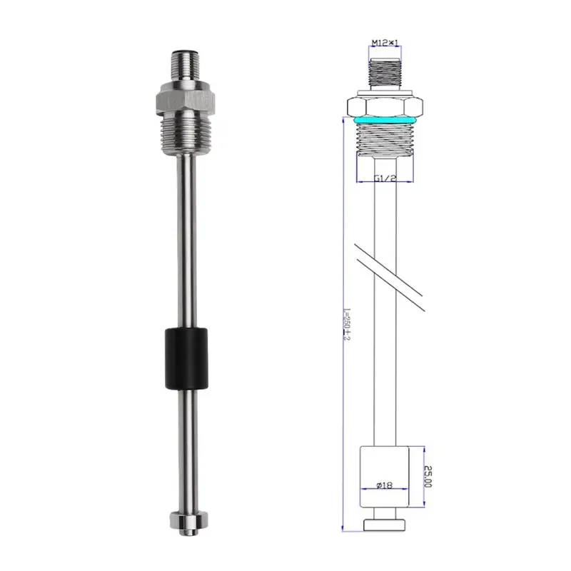 4-20mA /0-190ohm /0-10v /0-5v Liquid Level Sensor Transmitter 200mm to 2000mm M12 Connector for Continuous Level Measurement