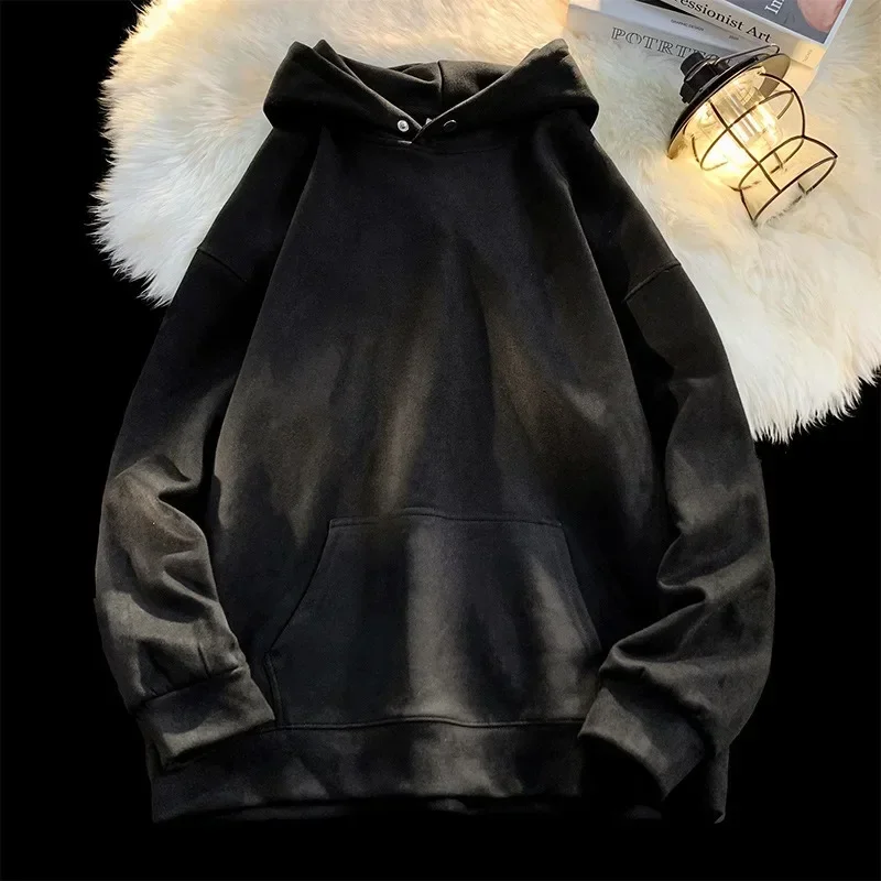 Y2K Suede Hooded Sweatshirts Women Baggy Solid Color Fashion Coat Harajuku Hoodies Oversized Street Hip Hop Pullover Shirt