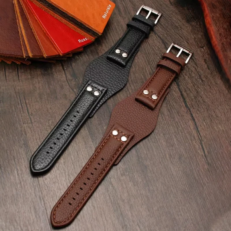 22mm Cowhide strap for Fossil CH2564 CH2565 CH2891CH3051 Wristband /CITIZEN/TUDOR Black Brown Tray Watchband with Rivet Style