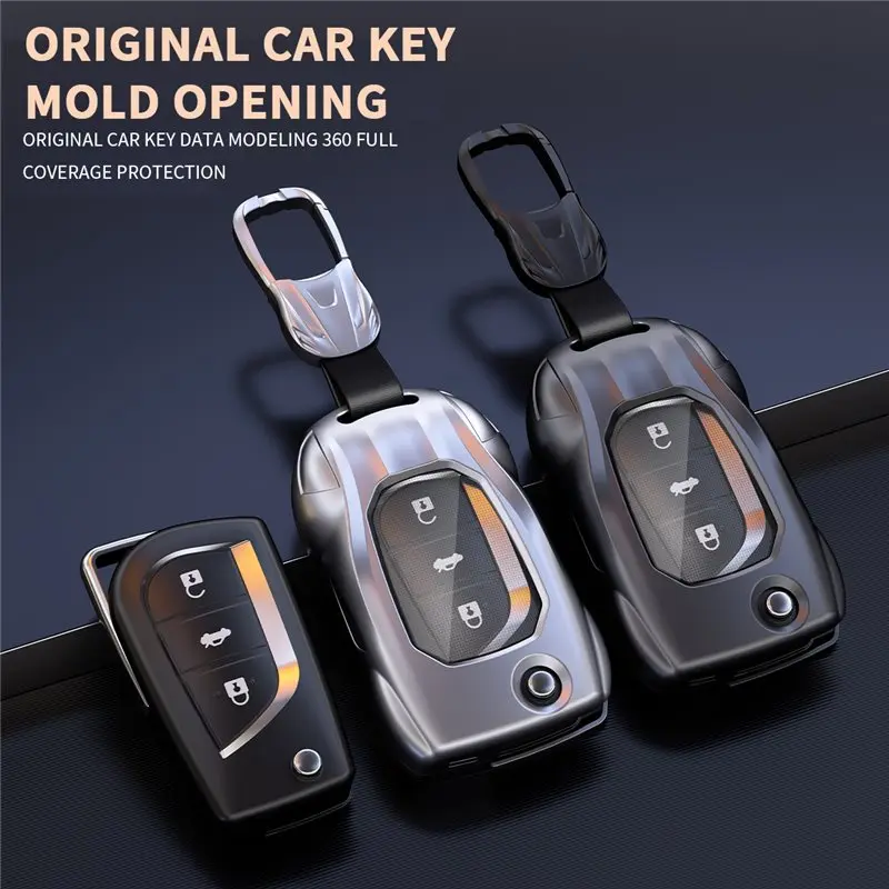 For Toyota Aygo Yaris Highlander Camry RAV4 Fortuner Hilux Auris Corolla Car Key Case Cover Zinc Alloy Silicone Key Shell