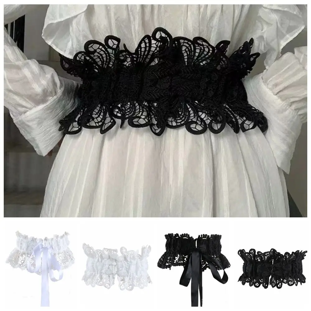

Elegant Solid Color Lace Cummerbunds Elastic Tie Rope Corset Belt Slimming Waistband Wide Waist Corset Dress