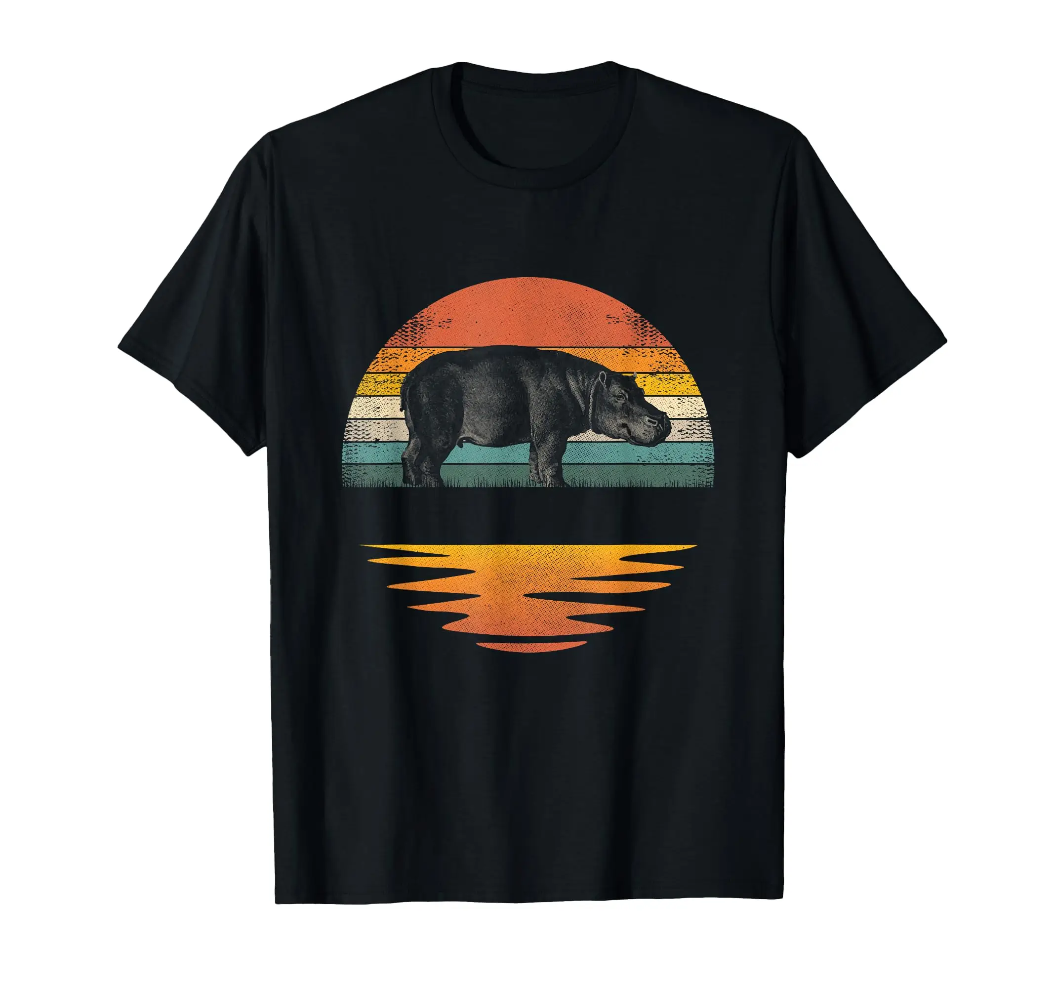 Hippo Retro Sunset Hippo Lover Classic Logo T Shirt and Stickers, Unisex Adult T Shirt Collection