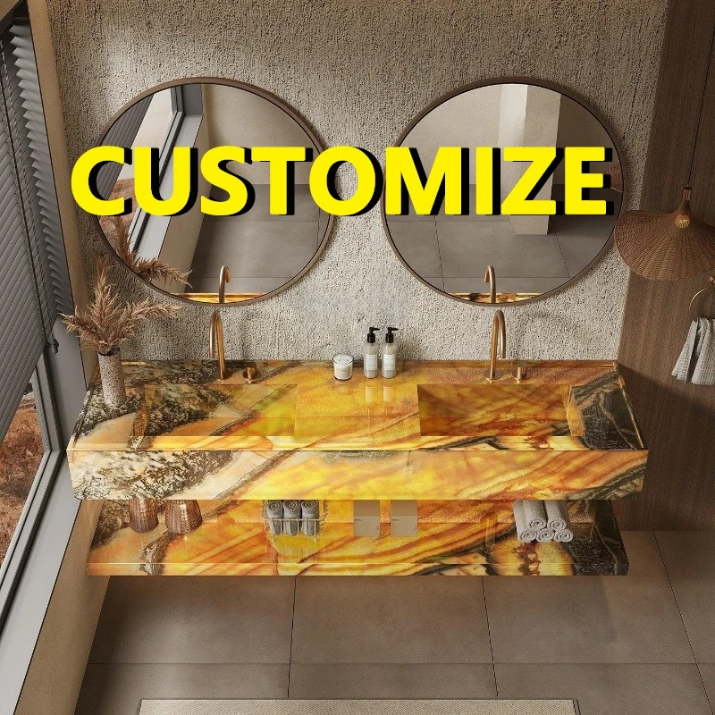 

Any Size Custom Boutique Hotel Natural Marble Double Sink Vanity Grand Uniform Veins Durable Easy Clean Multi Stone Selections
