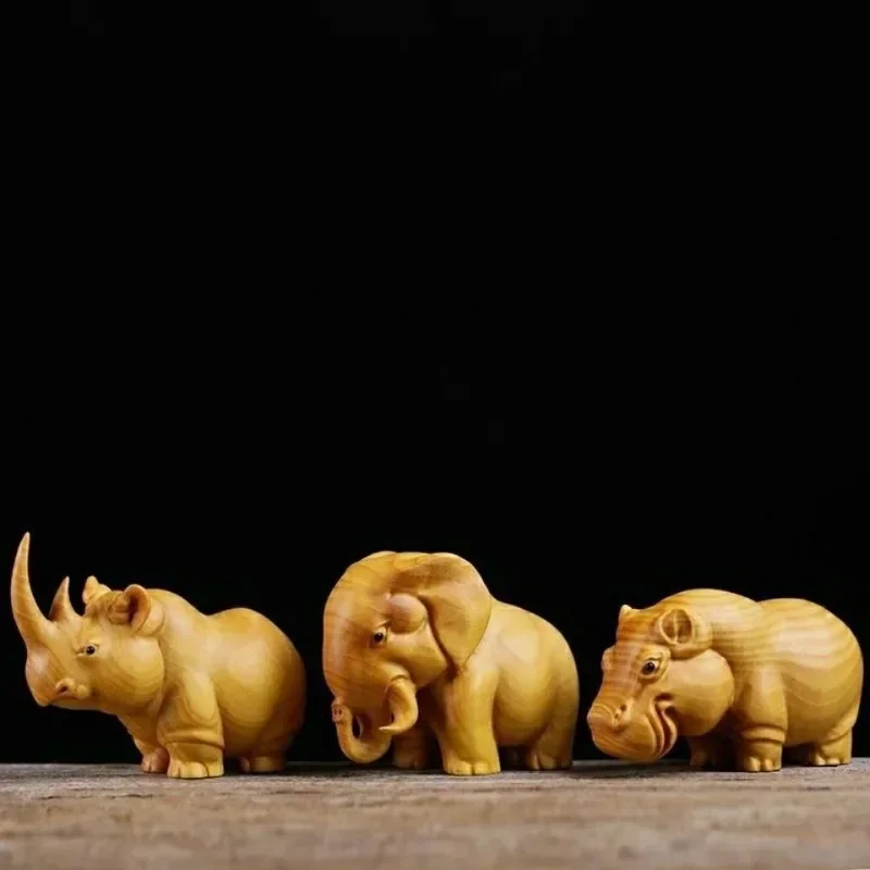 Decorations Room Decor Sculptures & Figurines Wood Elephant Rhino Hippo Desk Accessories Statues