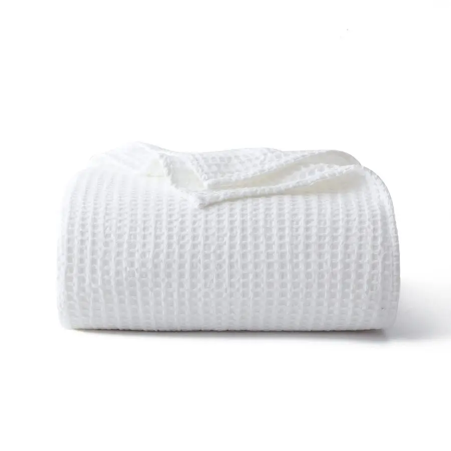 

Хлопковое вафельное одеяло белое, размер King Size 104x90, предварительно пропранное, с защитой от усадки, мягкое, легкое, для кровати и дивана, 380 GSM, вафельное плетение