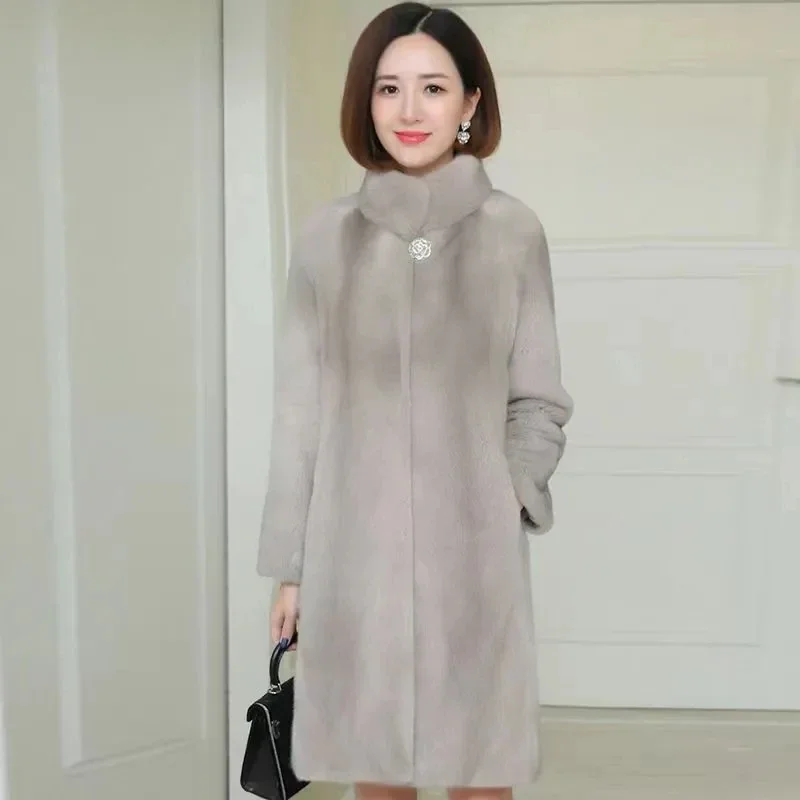 

Winter Women Warm Thicken Mink Fur Coat Female Long Standing Collar Fur Coat Plus Size Women Coat Korean Sheep Shearling Outwear