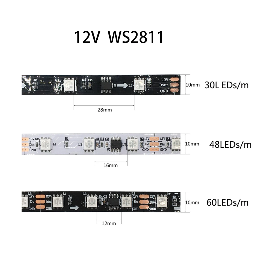 WS2811 SMD5050 RGBIC LED light strip black white PCB 30/60 LED1M/2M3M/4M/5M IP30/65/67 DCC12V per meter