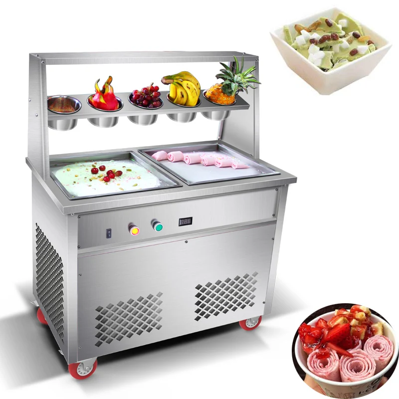 Commercial Fried Ice Machine Ice Cream Maker Double Pan Fried Yogurt Drink Fried Ice Cream Machine 220V/110V