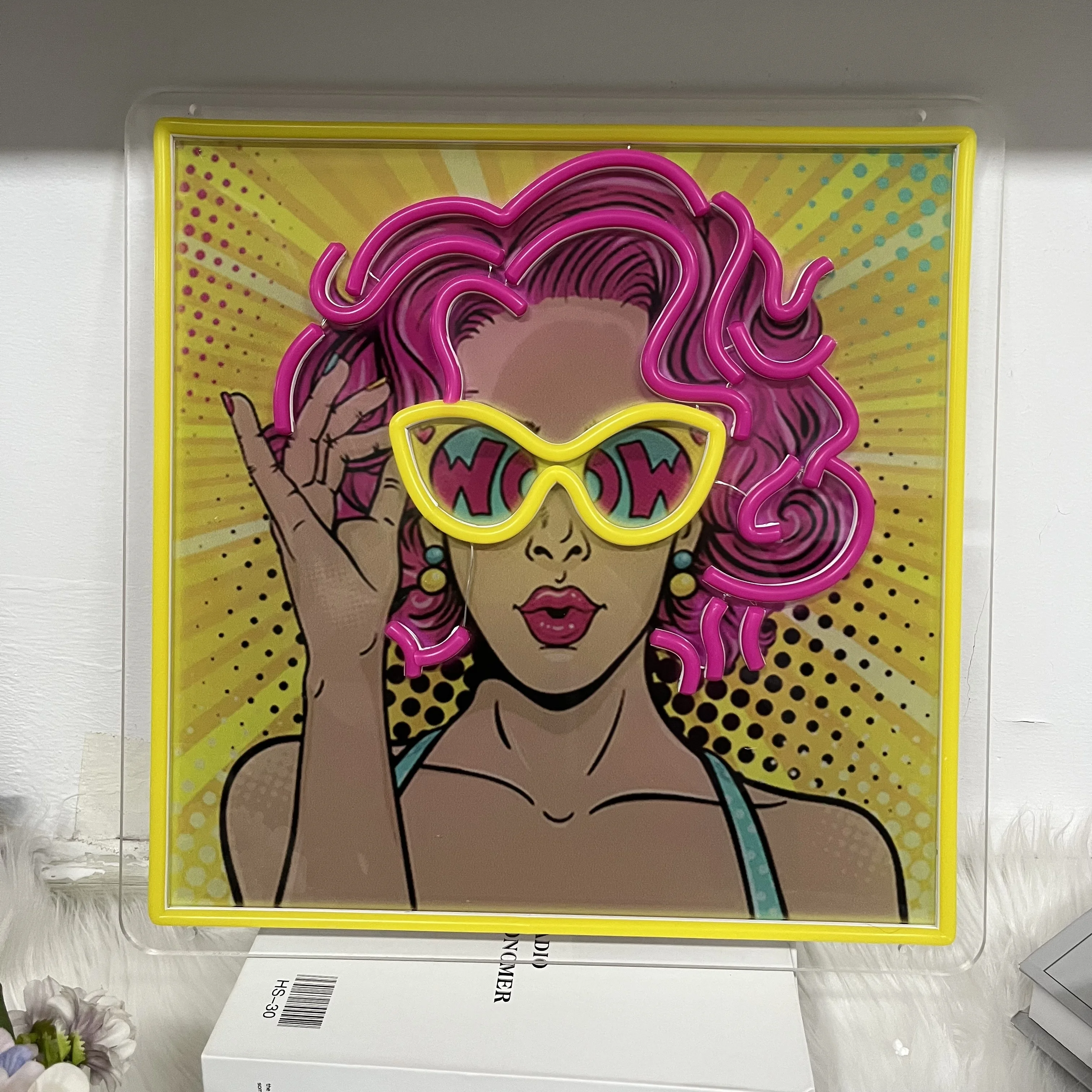 Wow Lady Neon Sign Comic Pop Art Wall Decor Home Decor Woman Face Neon Sign Neon Acrylic Artwork